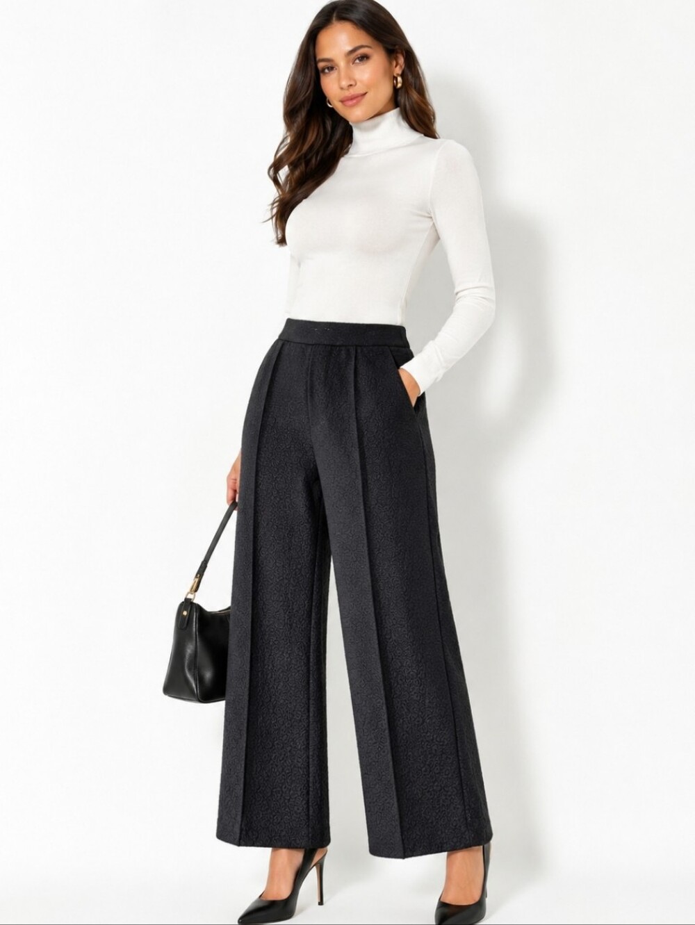 MICHAEL Michael Kors Black Wide-Leg Textured Plus Trousers ( SIZE:2X)
